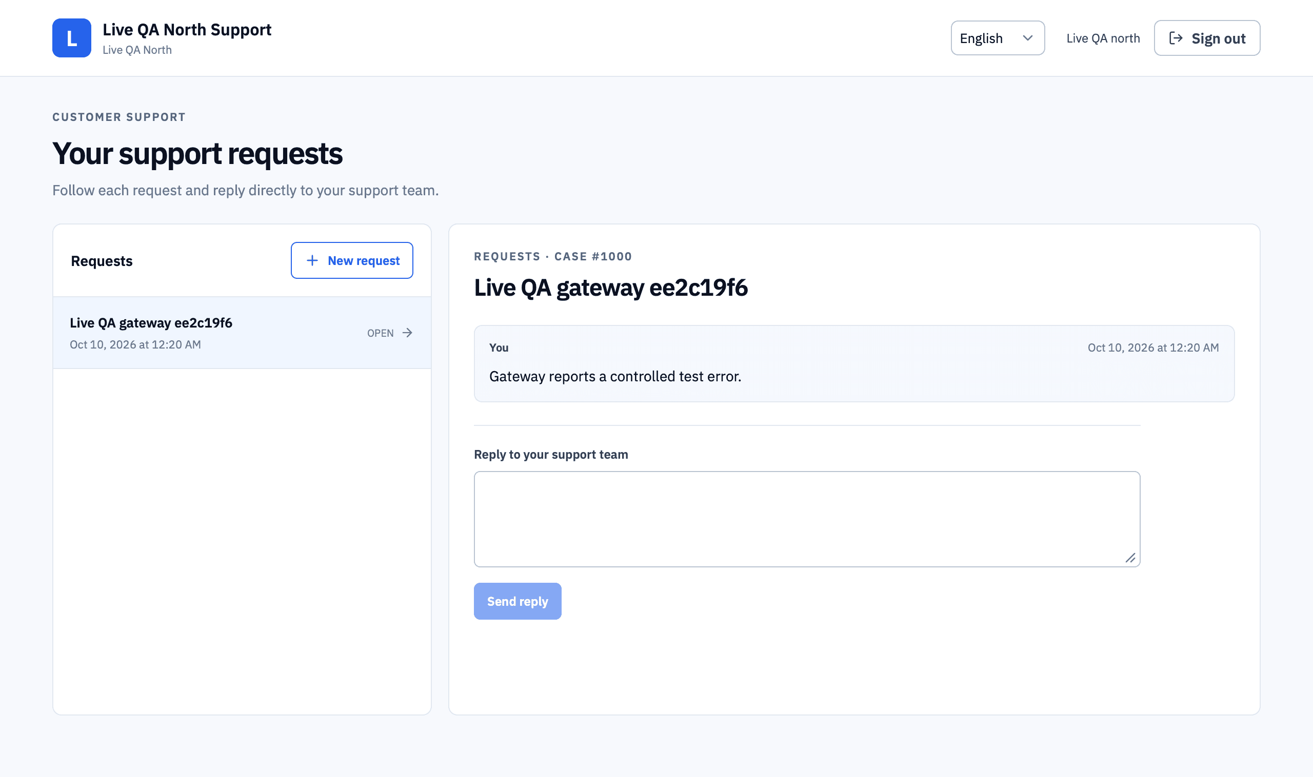 PrivDesk customer portal in a local synthetic QA session